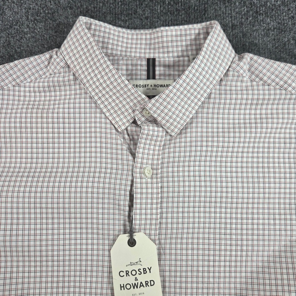 Crosby & Howard Shirt Mens XL White Red Tattersall Check Long Sleeve Button Down